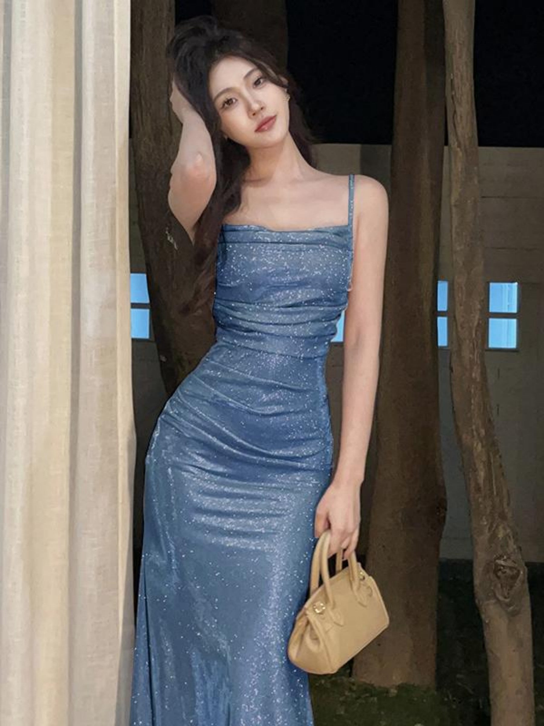Women'S Sexy Shiny Bodycon Slip Party Dress - Off-Shoulder, Sparkling, Backless, Perfect for Summer Events, Adult, Elegant Evening Attire|Sparkling Fabric|Backless Design